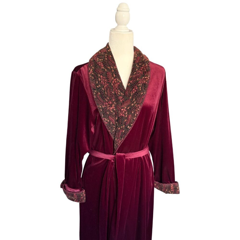 VTG Kimberly Gale Burgundy Velvet Robe L Paisley 90s Old Money Victorian Gothic - Picture 2 of 4